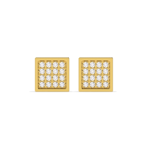 Pave Setting Round Yellow Gold Cluster Earrings