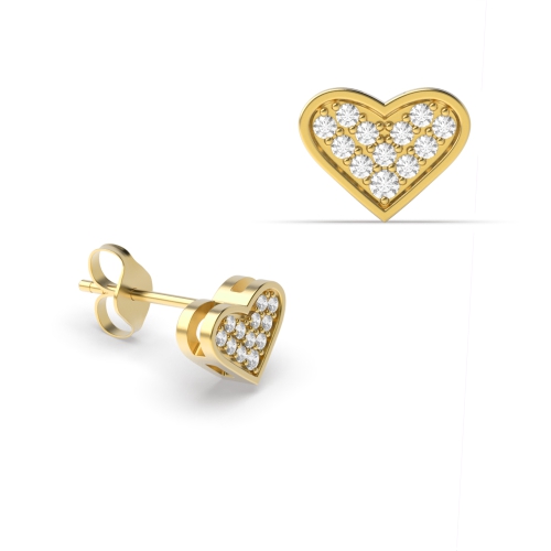Pave Setting Round Yellow Gold Stud Diamond Earrings