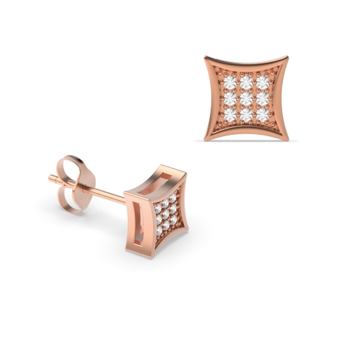 Pave Setting Round Rose Gold Pinched square Diamond Earrings