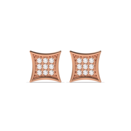 Pave Setting Round Rose Gold Pinched square Diamond Earrings