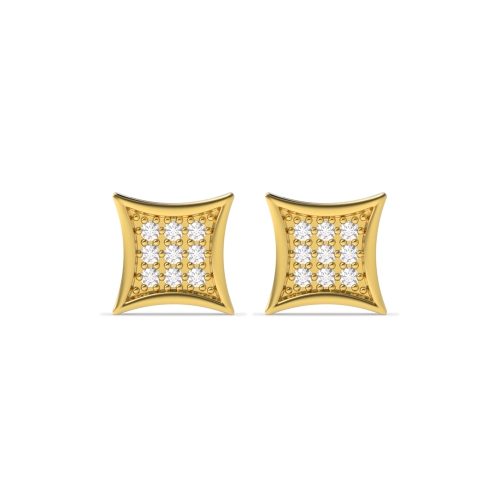 Pave Setting Round Yellow Gold Pinched square Diamond Earrings