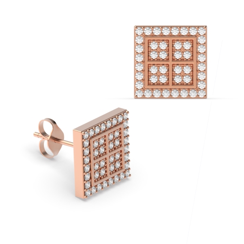 pave setting round shape four square stud earring