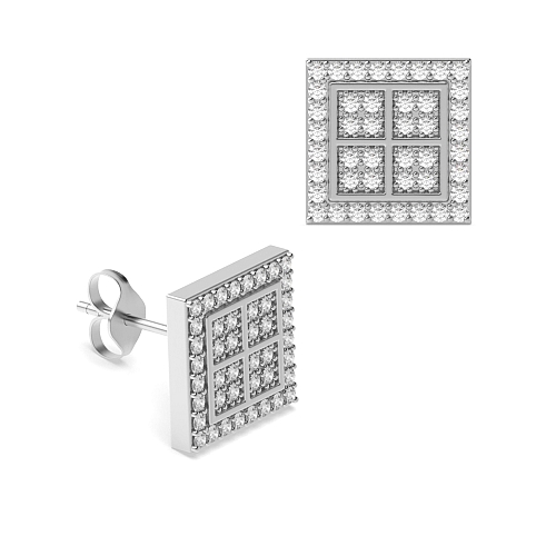 Pave Setting Round Four square Lab Grown Diamond Earrings