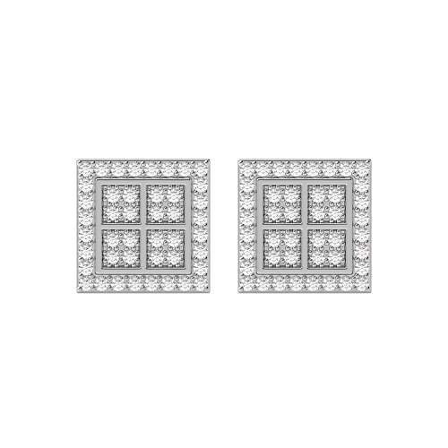 Pave Setting Round Four square Lab Grown Diamond Earrings