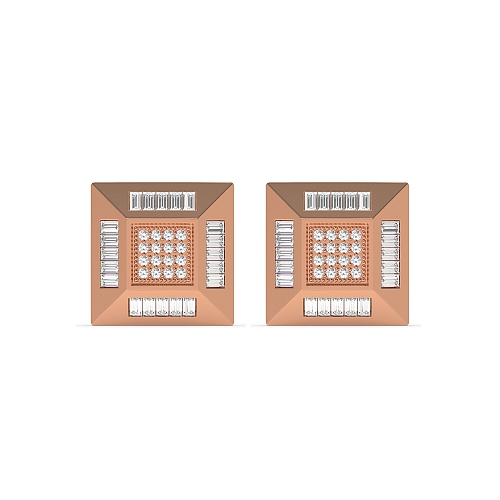 Pave Setting Round Rose Gold Square shaped Diamond Earrings