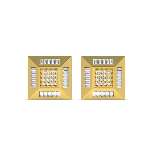 Pave Setting Round Yellow Gold Square shaped Diamond Earrings