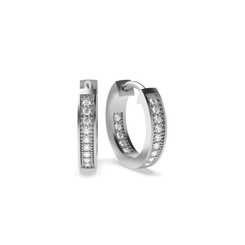 Pave Setting Round White Gold Hoop Earrings