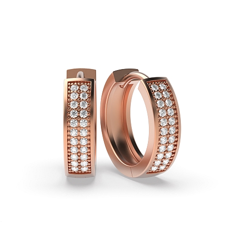 Pave Setting Round Rose Gold Two row Diamond Earrings