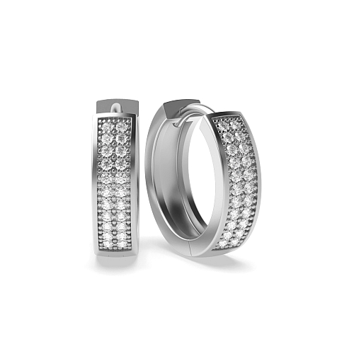 Pave Setting Round White Gold Two row Diamond Earrings