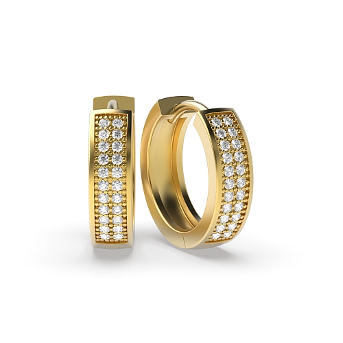 Pave Setting Round Yellow Gold Two row Diamond Earrings