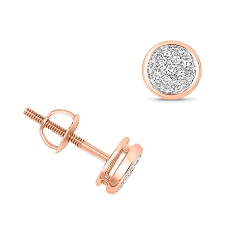 Pave Setting Round Rose Gold Luster Stud Diamond Earrings