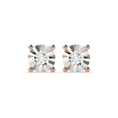 4 Prong Round Rose Gold Illusion Set Stud Diamond Earrings