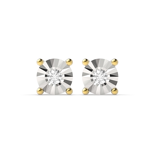 4 Prong Round Yellow Gold Illusion Set Stud Diamond Earrings