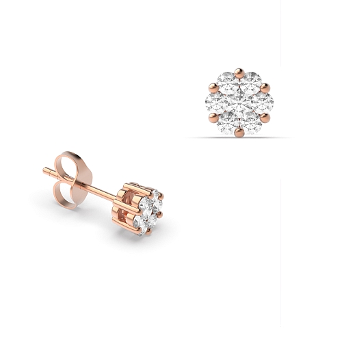 4 Prong Round Rose Gold cluster Stud Diamond Earrings