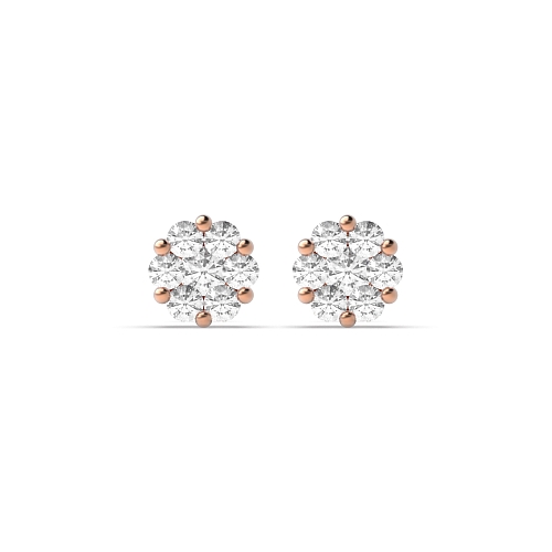 4 Prong Round Rose Gold cluster Stud Diamond Earrings