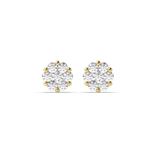 4 Prong Round Yellow Gold cluster Stud Diamond Earrings