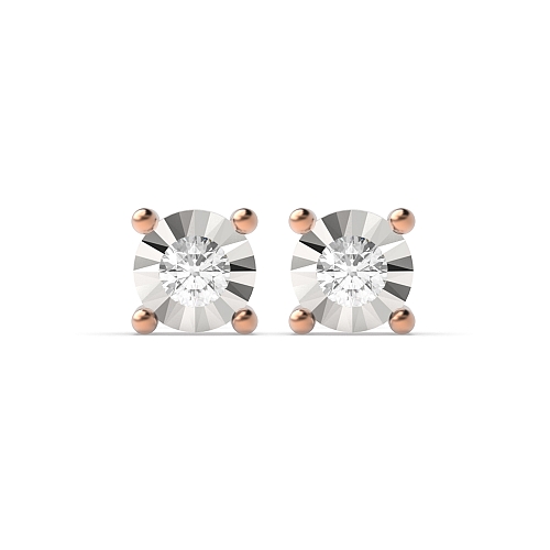 4 Prong Round Rose Gold Illusion plat Stud Diamond Earrings