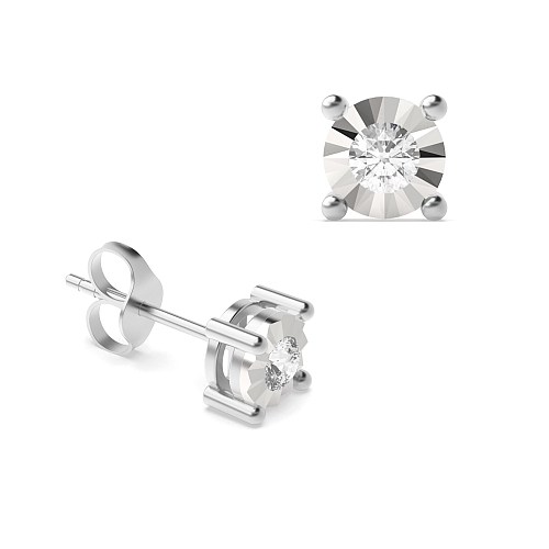 4 Prong Round Illusion plat Stud Diamond Earrings