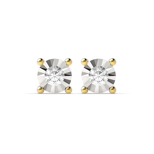 4 Prong Round Yellow Gold Illusion plat Stud Diamond Earrings