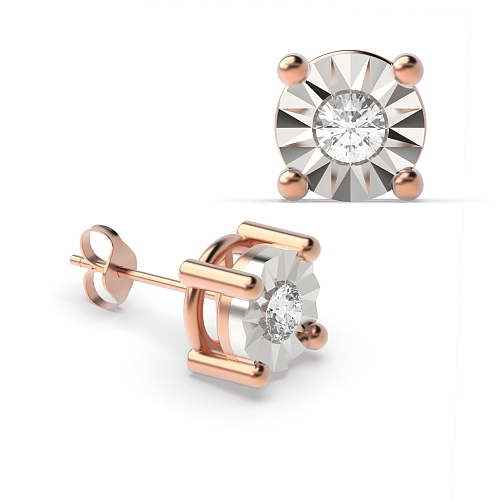 4 Prong Round Rose Gold Optic aura Diamond Earrings