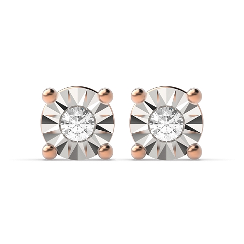 4 Prong Round Rose Gold Optic aura Diamond Earrings