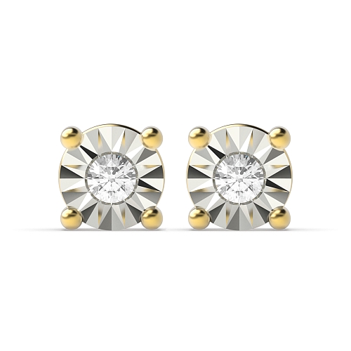 4 Prong Round Yellow Gold Optic aura Diamond Earrings