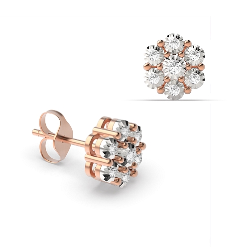 6 Prong Round Rose Gold Optic Stud Diamond Earrings