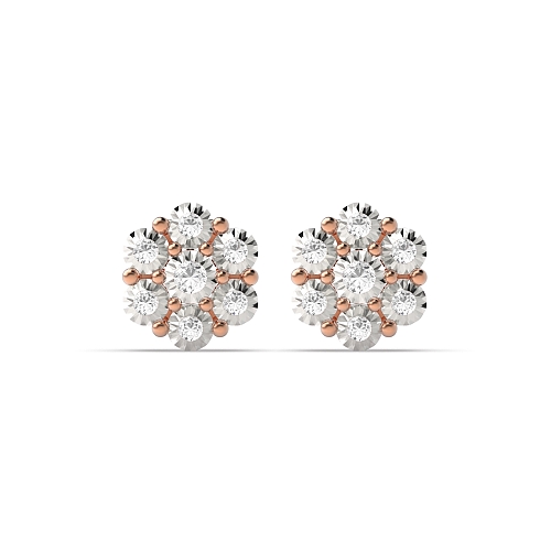 6 Prong Round Rose Gold Optic Stud Diamond Earrings