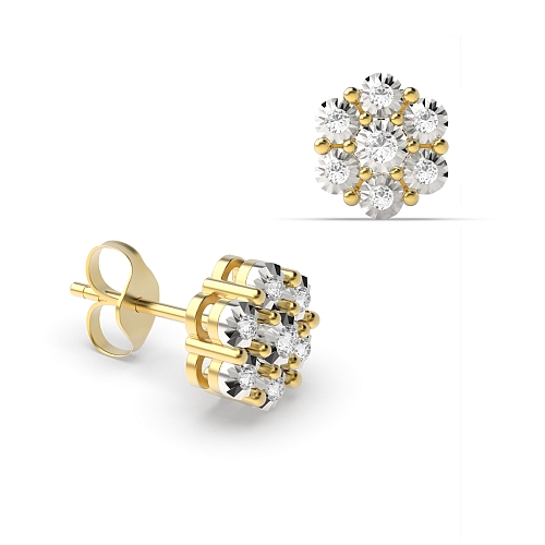 6 Prong Round Yellow Gold Optic Stud Diamond Earrings