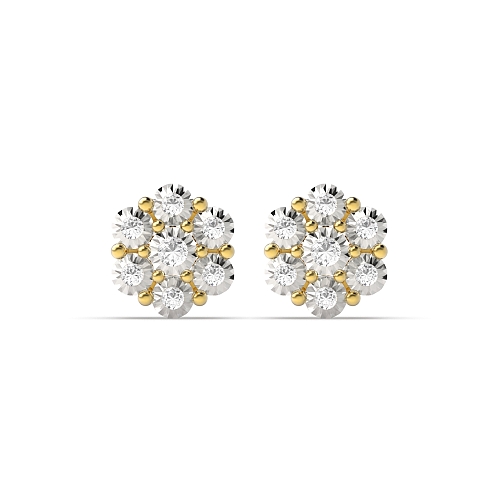 6 Prong Round Yellow Gold Optic Stud Diamond Earrings