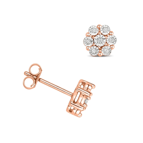 6 Prong Round Rose Gold Verdant array Stud Diamond Earrings