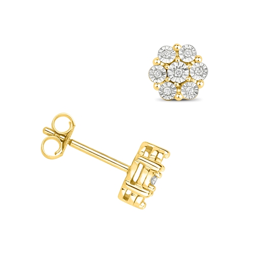6 Prong Round Yellow Gold Verdant array Stud Diamond Earrings