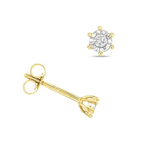6 Prong Round Yellow Gold Illusion plat Stud Diamond Earrings