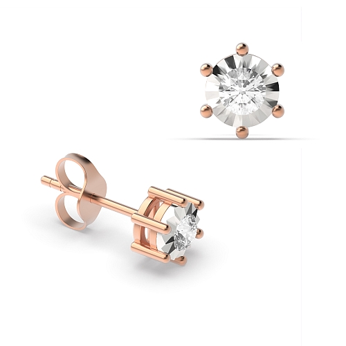 6 Prong Round Rose Gold Celestial craft Stud Diamond Earrings