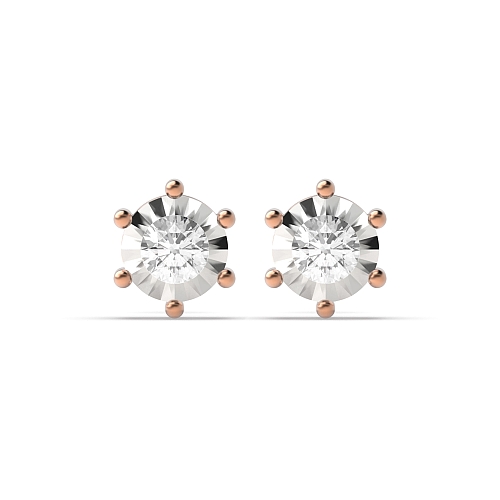 6 Prong Round Rose Gold Celestial craft Stud Diamond Earrings