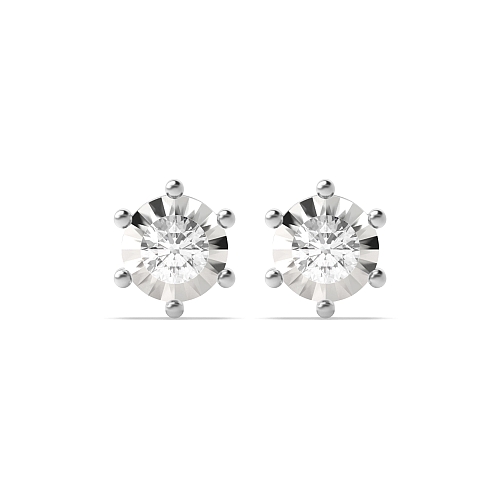 6 Prong Round White Gold Celestial craft Stud Diamond Earrings