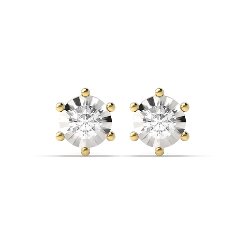 6 Prong Round Yellow Gold Celestial craft Stud Diamond Earrings
