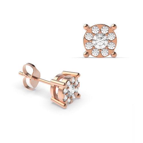 4 Prong Round Rose Gold Illusion big Diamond Earrings