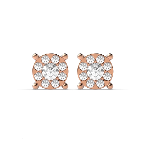 4 Prong Round Rose Gold Illusion big Diamond Earrings