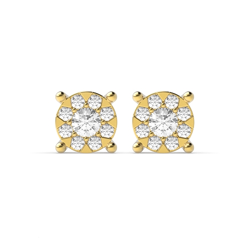 4 Prong Round Yellow Gold Illusion big Diamond Earrings
