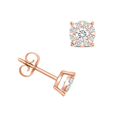 4 Prong Round Rose Gold Illusion petit Diamond Earrings