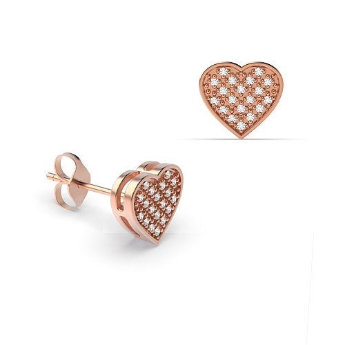 Pave Setting Round Rose Gold Heart shaped Diamond Earrings