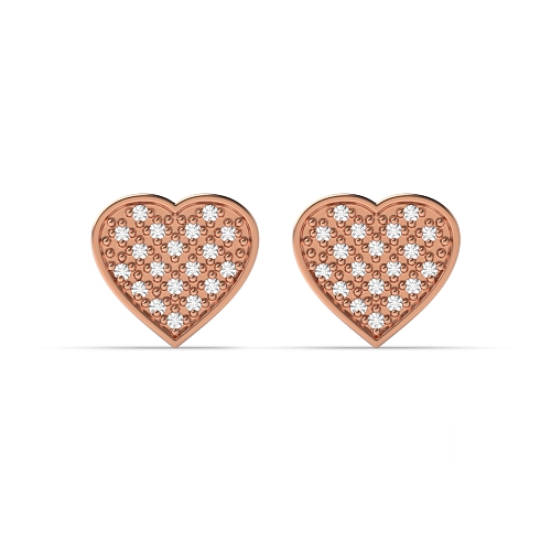Pave Setting Round Rose Gold Heart shaped Diamond Earrings