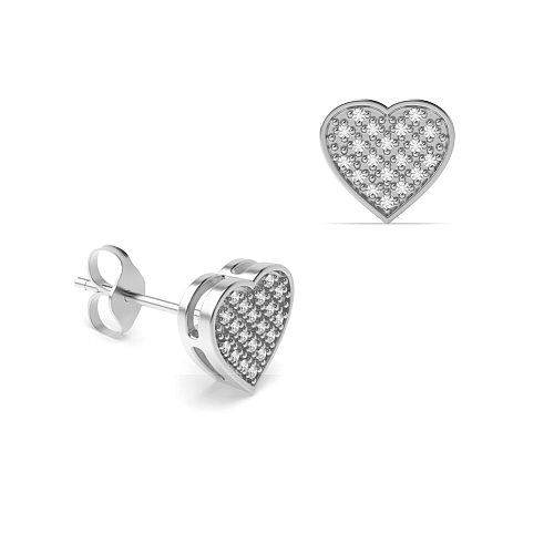 Pave Setting Round Heart shaped Lab Grown Diamond Earrings