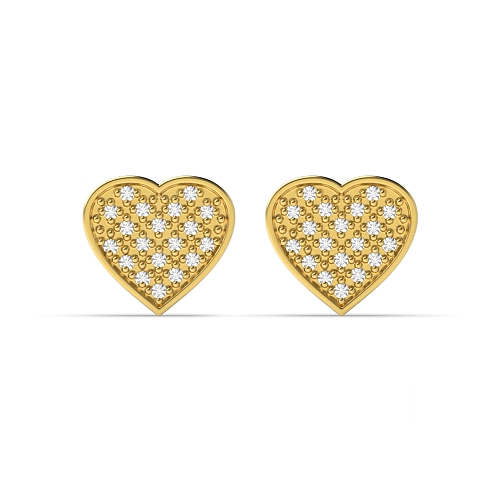 Pave Setting Round Yellow Gold Heart shaped Diamond Earrings