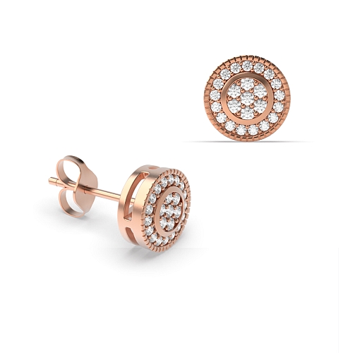 Pave Setting Round Rose Gold Glimpse Diamond Earrings
