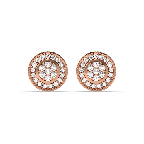 Pave Setting Round Rose Gold Glimpse Diamond Earrings