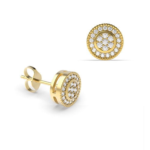 Pave Setting Round Yellow Gold Glimpse Diamond Earrings