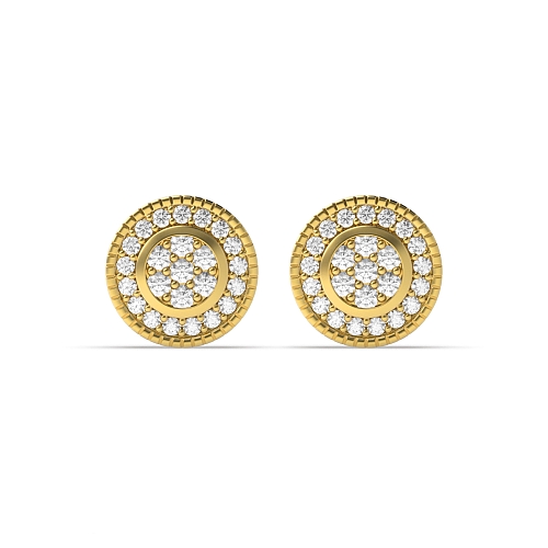 Pave Setting Round Yellow Gold Glimpse Diamond Earrings