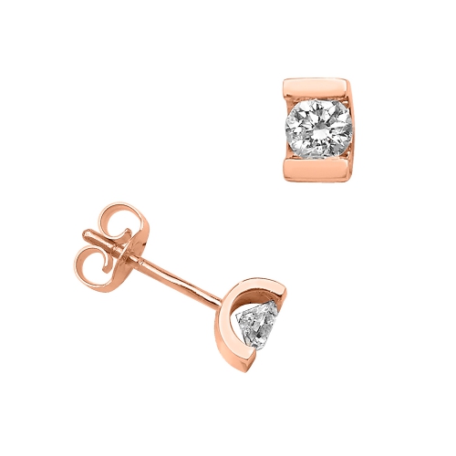 Channel Setting Round Rose Gold Stud Diamond Earrings